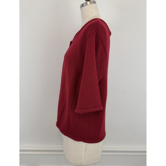 VTG 90s Talbots Cardigan Shrug Sweater XL Lambswool Short Sleeve Red Bolero - Picture 4 of 9